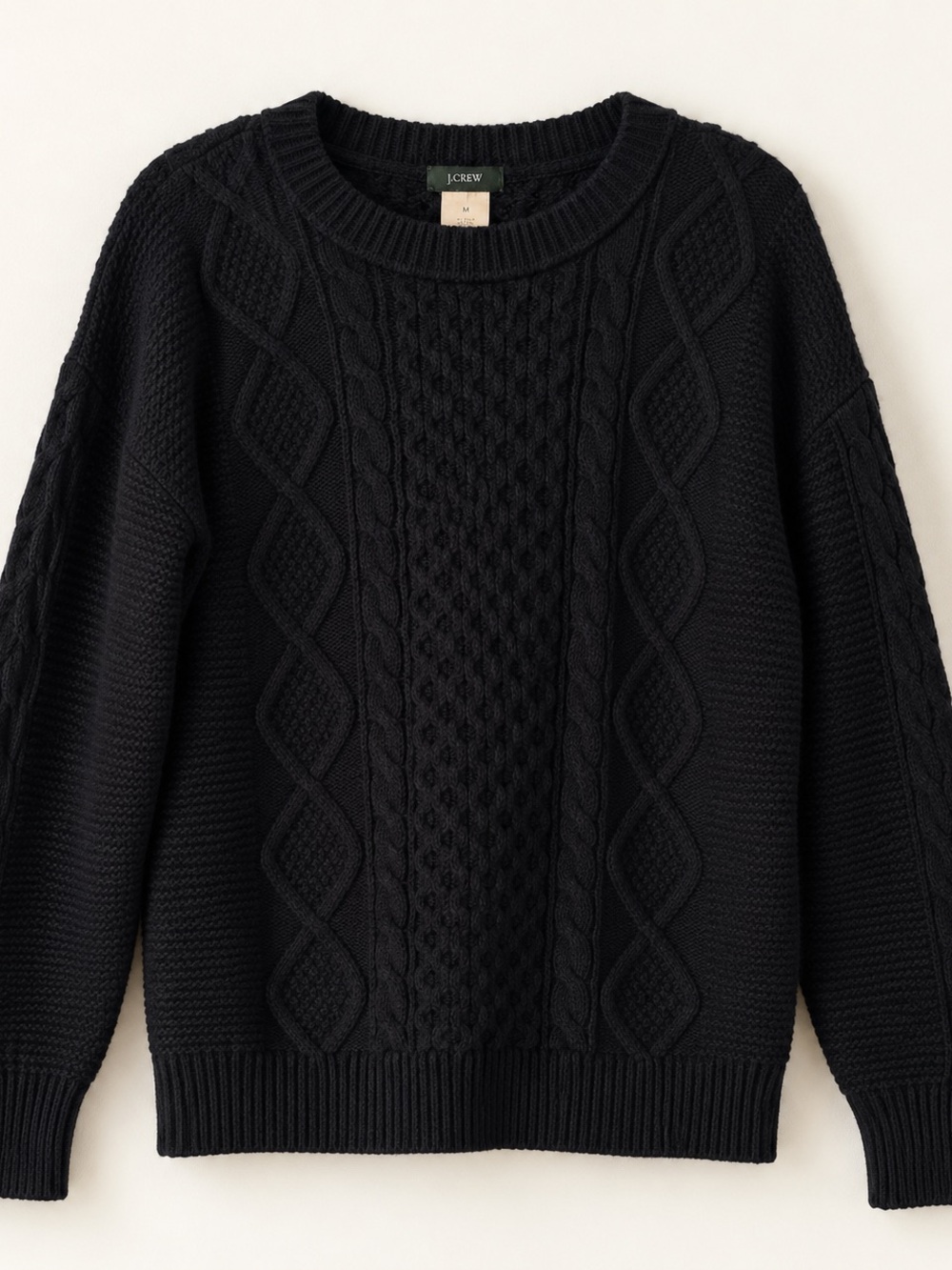 J.Crew Navy Cable Knit Wool Blend Lambswool Sweater Crewneck Medium